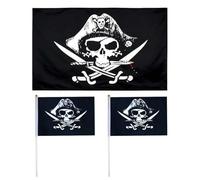 VONJUMA 3 Pezzi Bandiera Pirata Teschio E Ossa Incrociate Jolly Roger Spade Incrociate Per Feste All'Aperto E Pirati 60X90Cm 14X21Cm