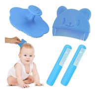 VONJUMA 4 Pezzi Pettine Neonato Pettine Crosta Lattea Spazzola E Pettine Neonato Pazzola Per Bambini In Silicone Adatto Per Il Massaggio Del Cuoio Capelluto Del Neonato Blu