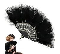 VONJUMA Ventaglio Nero Di Piume Anni 20 Accessorio Vintage Donna Pieghevole A Mano Con Pizzo Elegante Per Sposa Matrimonio Ballo Rave Party 1 Pezzi