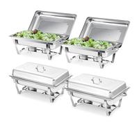 VONLUCE 4 Pezzi Chafing Dish Buffet Set da 9L, Scaldavivande per Buffet con 4 Teglie per Alimenti, Chafing Dish con struttura Pieghevole in Acciaio Inox 410 per Feste, Buffet e Banchetti