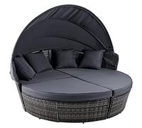 VONLUCE Isola Prendisole da Giardino da 4 Pezzi in Rattan, Divani da Esterno Rotondi con Tettuccio Parasole Pieghevole e Morbidi Cuscini per Giardino Piscina Cortile e Veranda
