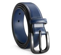 VONMELLI Cintura da uomo in pelle priva di metallo, certificata TSA, cintura senza metallo, per jeans da uomo, con fibbia ipoallergenica, Blu, Passform Taillenumfang 71cm-80cm