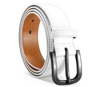 VONMELLI Cintura da uomo in pelle priva di metallo, certificata TSA, cintura senza metallo, per jeans da uomo, con fibbia ipoallergenica, bianco, Passform Taillenumfang 71cm-80cm