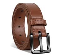 VONMELLI Cintura da uomo in pelle priva di nichel, approvata TSA, non metallica, cintura per jeans con fibbia nera ipoallergenica, Marrone, M:Fit Waist Size 36-40"