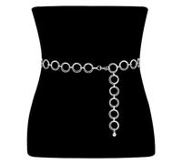 VONMELLI Cintura Gioiello Donna Moda Cintura Donna O-Ring Cintura a Catena in Metallo Eleganti Cintura Sottile in Vita Alta Regolabile Cinturino per Vestito Abiti Jeans Argento S
