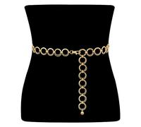 VONMELLI Cintura Gioiello Donna Moda Cintura Donna O-Ring Cintura a Catena in Metallo Eleganti Cintura Sottile in Vita Alta Regolabile Cinturino per Vestito Abiti Jeans Oro S
