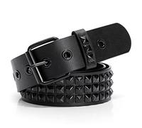 VONMELLI Cintura Punk Rock Borchiata Metallo con Rivetti per Uomini e Donne, Cintura in Pelle Ecologica, Fibbia Argentata o Nera, Size XL (102-114 cm), Nero con Fibbia Nera