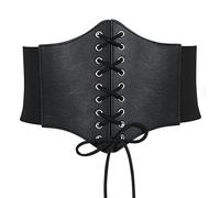 VONMELLI Corsetto Donna Pizzo in Vita Cintura Elastica Donna con Fascia Larga Retrò Legata Corsetto Moda Ampia Legato Cintura Vespa per Abbigliamento Costume di Halloween XS Nero