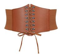 VONMELLI Corsetto Donna Vintage Cintura Elastica con Fascia Larga Waspie Moda Legata Nero per Vestirsi Costume Halloween Carnevale di Venezia Marrone