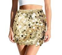 VONMELLI Gonna Paillettes da Donna Minigonna Sexy e Scintillante Gonna Donna Aderente Elasticizzata con Glitter per Una Serata Fuori o Una Festa Oro M