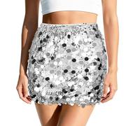 VONMELLI Gonna Paillettes da Donna Minigonna Sexy e Scintillante Gonna Donna Aderente Elasticizzata con Glitter per Una Serata Fuori o Una Festa Argento S
