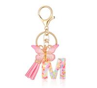 VONMELLI Portachiavi Donna con Iniziale Lettera Portachiavi Ragazza Tassel Farfalla Rosa Carino Portachiavi Auto per Portafoglio Zaino Borsa Fascino Lettera M