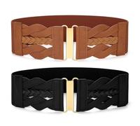 VONMELLI Vintage Cintura Elastica Donna, Ampie Cinture Elastiche per Abiti e Cappotti, Moda Cintura Donna Alla con Fibbia D'Oro Nero+Marrone L