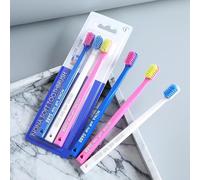 Vonmerie Set di 3 spazzolini da denti ultra morbidi, per adulti, con setole super morbide (blu/bianco/rosa)
