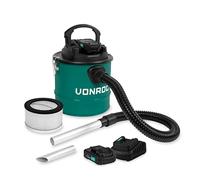 VONROC Aspiracenere a batteria, con filtro HEPA, intercambiabile e lavabile,bidone da 12 L ideale per aspirare ceneri fredde da barbecue, stufe e caminetti, incl. 2x 2.0ah batteria e caricabatteria
