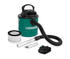 VONROC Aspiracenere a batteria, con filtro HEPA, intercambiabile e lavabile,bidone da 12 L ideale per aspirare ceneri fredde da barbecue, stufe e caminetti, incl. 2.0ah batteria e caricabatteria