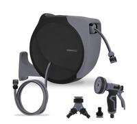 VONROC Avvolgitubo Automatico con Tubo Premium 20 m | Riavvolgimento Automatico | Pistola a 8 Getti | Avvolgitubo da Parete per Irrigazione Giardino, Grigio