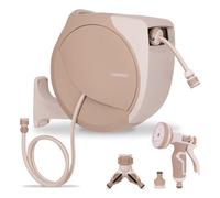 VONROC Avvolgitubo Automatico con Tubo Premium 30 m | Riavvolgimento Automatico | Pistola a 8 Getti | Avvolgitubo da Parete per Irrigazione Giardini Grandi Beige