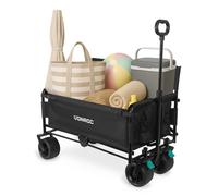 VONROC Carrello Pieghevole con Seduta 2-in-1 - Carrello da Giardino e Spiaggia - Portata 120kg - 115L - Ruote Anti-Foratura - Telaio in Acciaio - Richiudibile con Custodia - Nero