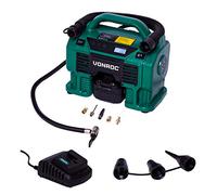 VONROC Compressore portatile VPOWER 20V con presa accendisigari 12V - 11 bar. Include una batteria da 4.0Ah, caricabatterie e 8 accessori
