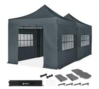 VONROC Gazebo/Tenda per Feste 6x3 m - Set Completo con 2 Gazebo Easy-Up 3x3 m, Pareti Laterali, Kit di Collegamento, Impermeabile 3000 PA, UV 50+ - Grigio