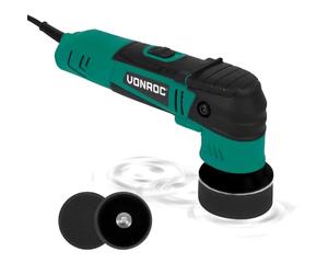 VONROC Lucidatrice auto orbitale - 400W, 50/75mm, per Auto, Moto e Barche- Rimuove Graffi, Applica Cera, Ottimizza Lucentezza - Include 2 Tamponi e Piastre di Supporto, Cavo 4m, Soft Start