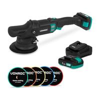 VONROC Lucidatrice Rotorbitale PRO 20V Ø150mm - Motore Brushless, 7 Velocità, Soft Start - Set Completo con 2 Batterie 2.0Ah, Caricabatterie Rapido e 5 Tamponi per Auto, Camper, Barche
