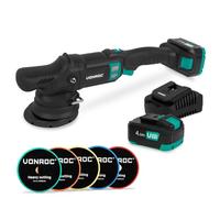 VONROC Lucidatrice Rotorbitale Senza Fili PM510DC - Ø125mm, Motore Brushless 20V, 7 Velocità, Dual Action 15mm, Set con 5 Dischi, 2x 4.0Ah Batterie e Caricatore Rapido