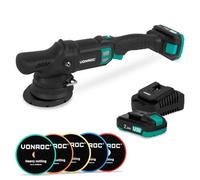 VONROC Lucidatrice Rotorbitale Senza Fili PRO PM510DC - Ø125mm, Motore Brushless 20V, 7 Velocità, Set con 5 Dischi, 2x 2.0Ah Batterie e Caricatore Rapido - Finitura Professionale