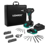 VONROC PRO Avvitatore a Batteria Brushless 20V | 40Nm, 2 Velocità, Mandrino in Metallo | Set con 46 Accessori, 2 Batterie 2.0Ah, Caricabatterie Rapido e Valigetta in Alluminio
