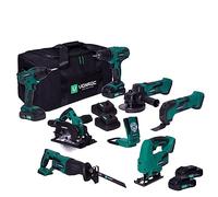 VONROC Set attrezzi a batteria VPower 20V. Include trapano, seghetto alternativo, lampada da lavoro LED, 1x batteria 2.0Ah, caricatore rapido e borsa (7 attrezzi 4x 2.0Ah)