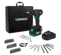VONROC Trapano Avvitatore a Batteria PRO 20V | Motore Brushless, 40Nm, 2 Velocità | Batteria 4.0Ah, Caricabatterie Rapido, 46 Accessori, Valigetta Alluminio | Foratura e Avvitatura Precisa