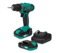VONROC Trapano avvitatore a batteria VPower 20V. Set completo con due batteria ricaricabile da 2.0 Ah, caricabatterie rapido, punte e sacca portautensili
