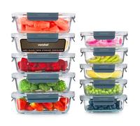 VonShef Contenitori in vetro con coperchi - set da 10 lunch box per meal prep da 1 L e 370 ml, adatti a forno e lavastoviglie, sigillo ermetico anti-perdita, ideale per batch cooking