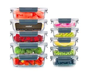 VonShef Contenitori in vetro con coperchi - set da 10 lunch box per meal prep da 1 L e 370 ml, adatti a forno e lavastoviglie, sigillo ermetico anti-perdita, ideale per batch cooking