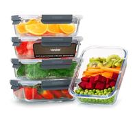 VonShef Contenitori in vetro con coperchi - set da 5 lunch box per meal prep, capacità 1 L, adatti a forno e lavastoviglie, chiusura ermetica antiperdita, perfetti per il batch cooking