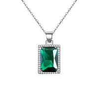 VONSSY Catena placcata in platino 18 carati Collana con ciondolo in pietra preziosa tagliata a scacchiera con diamante bianco 5A CZ verde smeraldo simulato (catena bianca)