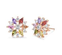VONSSY Collana con ciondolo a forma di fiocco di neve colorato, orecchini a perno placcati in oro rosa/bianco con cristalli e pietre preziose, granato, ametista, morganite, peridoto, strass, regalo