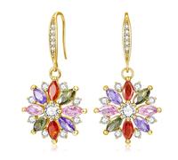 VONSSY Collana con ciondolo a forma di fiocco di neve colorato, orecchini a perno placcati in oro rosa/bianco con cristalli e pietre preziose, granato, ametista, morganite, peridoto, strass, regalo