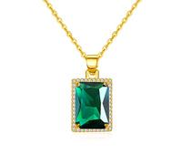 VONSSY Collana con pietre preziose verde smeraldo Collana con pietre rettangolari Collana con ciondolo in cristallo Catena in oro rosa 18 carati Platino
