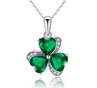 VONSSY Collana di cristallo di trifoglio di smeraldo verde delicato Collana di pietra preziosa di diamante bianco Collana di trifoglio irlandese di St Patricks Day Catena placcata in oro platino