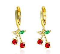 VONSSY Orecchini Ciliegia | Orecchini Pendenti e Perno con Goccia Rossa Goccia Ciliegia-Oro