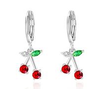 VONSSY Orecchini Ciliegia | Orecchini Pendenti e Perno con Goccia Rossa Goccia Ciliegia-Platino