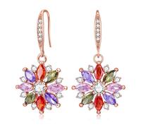 VONSSY Orecchini colorati a forma di fiocco di neve, a goccia, in oro rosa, con zirconi, con cristalli, con granato, ametista, morganite, peridoto, strass, regalo per donne, fidanzate
