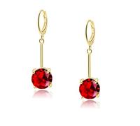 VONSSY Orecchini pendenti con gemme di rubino rosso, brillanti 5A Cubic Zirconia, platino o placcato in oro 18k, orecchini di cristallo a cerchio a leva, argento sterling 925
