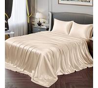 Vonty Satin Sheets King Silky Soft Satin Bed Sheets Beige Sheet Set, 1 Deep Pocket Fitted Sheet + 1 Flat Sheet + 2 Pillowcases