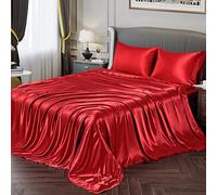 Vonty - Set di lenzuola in raso morbido come la seta, per letto king-size, 1 lenzuolo con angoli profondi + 1 lenzuolo di sopra + 2 federe, colore: rosso
