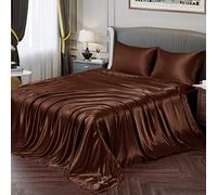 Vonty - Set di lenzuola in raso morbido come la seta, per letto king-size, 1 lenzuolo con angoli profondi + 1 lenzuolo di sopra + 2 federe, colore: marrone