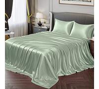 Vonty - Set di lenzuola in raso morbido come la seta, per letto king-size, 1 lenzuolo con angoli profondi + 1 lenzuolo di sopra + 2 federe, colore: vetro di mare