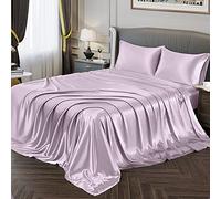 Vonty - Set di lenzuola in raso morbido come la seta, per letto matrimoniale, 1 lenzuolo con angoli profondi + 1 lenzuolo di sopra + 2 federe, colore: lavanda